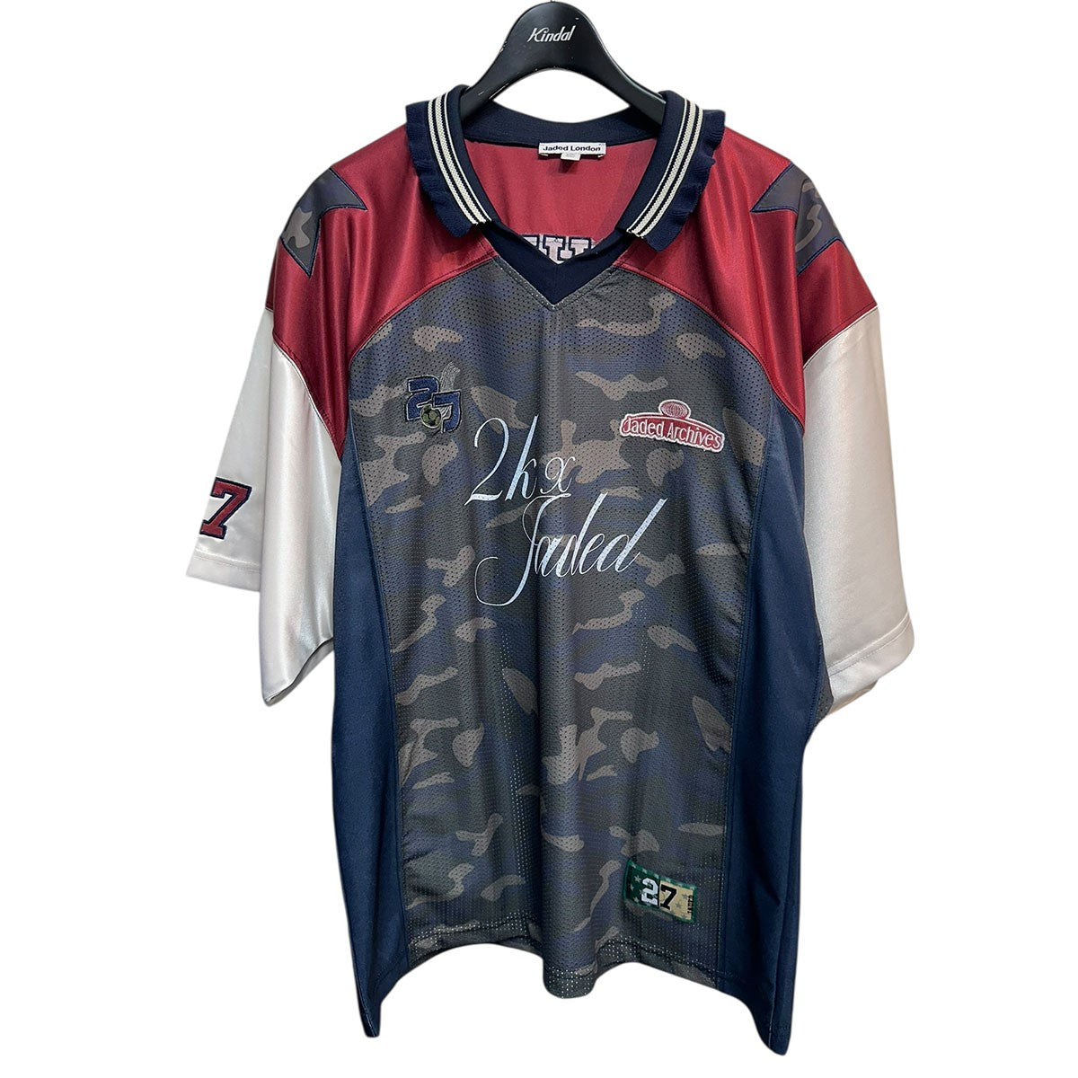2000 Archives TOUCHDOWN COLLAR FOOTBALL SHIRTフリルエッジストライプカラーフットボールシャツ