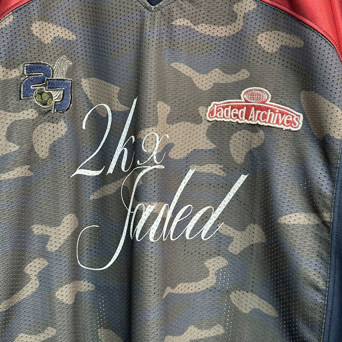 2000 Archives TOUCHDOWN COLLAR FOOTBALL SHIRTフリルエッジストライプカラーフットボールシャツ