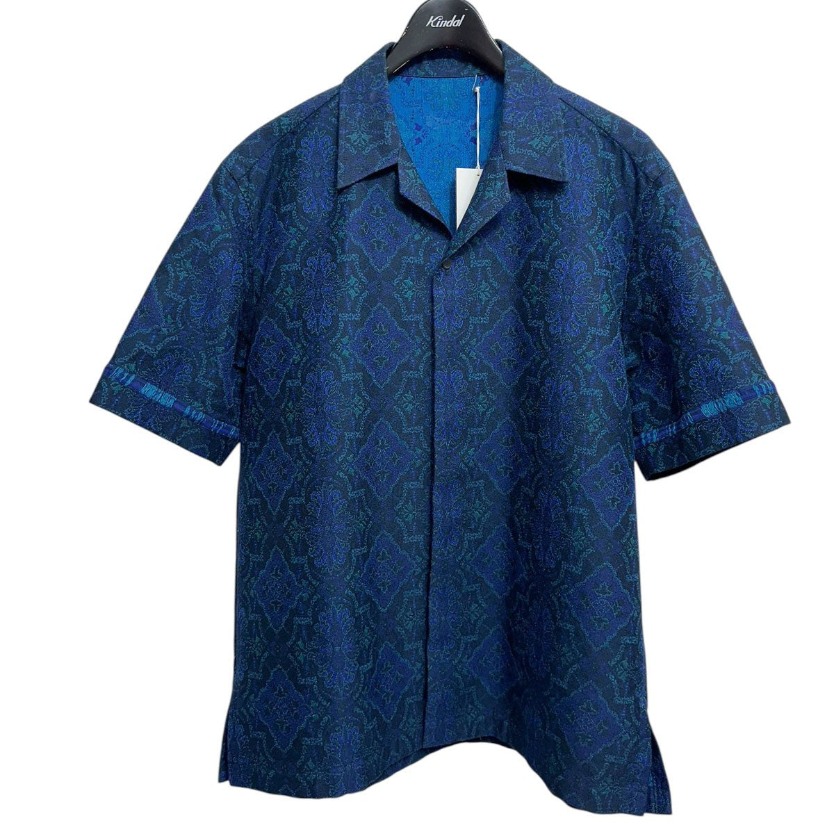 IRENISA OPEN COLLAR SHORT SLEEVED SHIRT - Navy Jacquardジャガードオープンカラー半袖シャツIH-23SS-B013-MN 古着・中古-1枚目のアイテム画像
