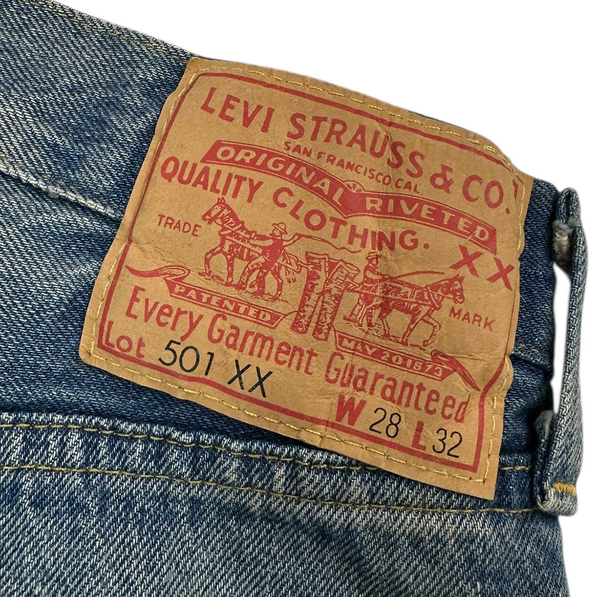 LEVI’S VINTAGE CLOTHING 1955年モデル復刻 501XX デニムパンツ クラッシュリペアード仕様50155-0077 古着・中古-7枚目のアイテム画像