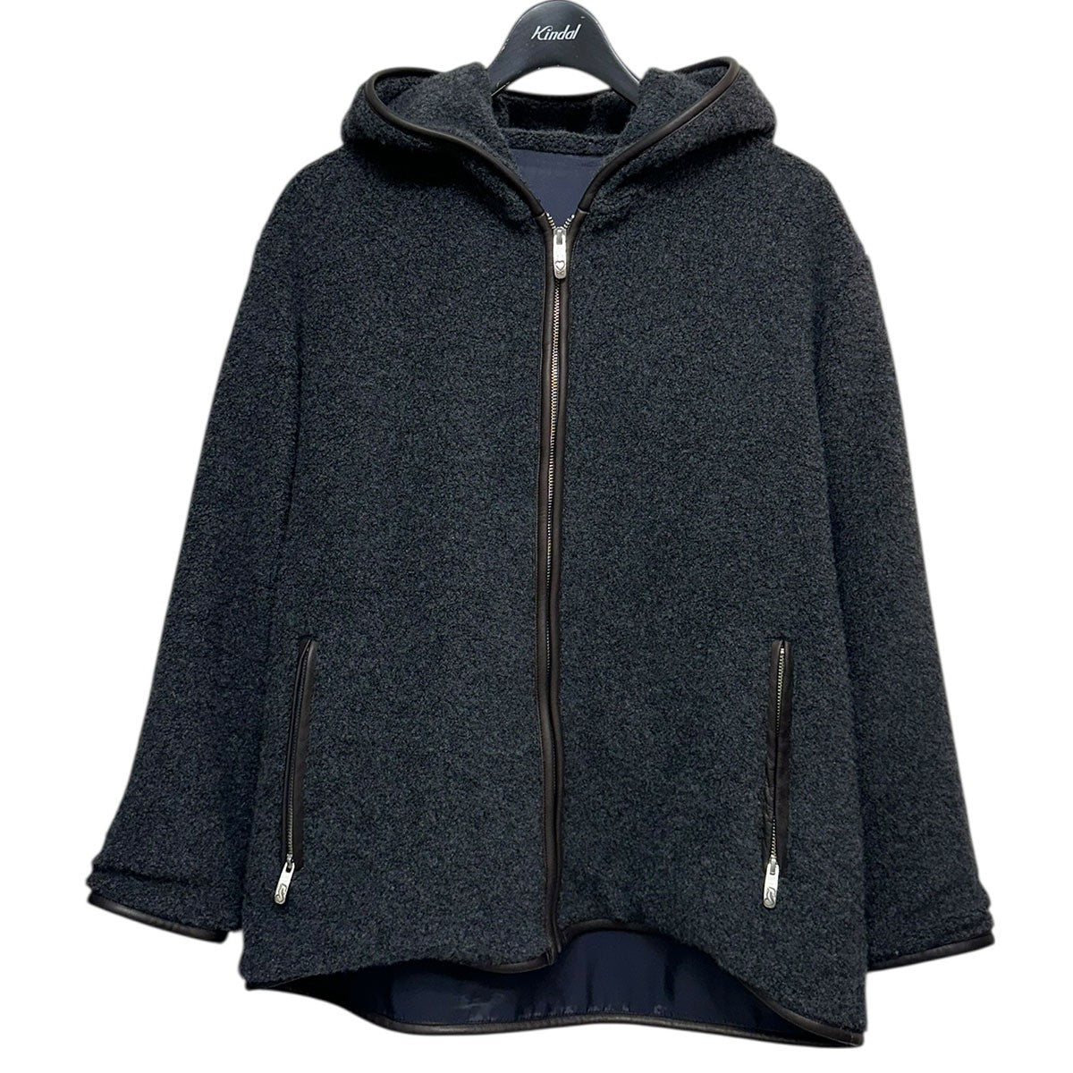 25AWCASHMERE ZIP UP HOOD JACKET W ／ LEATHER PIPING (ENTREFINO)レザーパイピングカシミヤジップアップフードジャケット