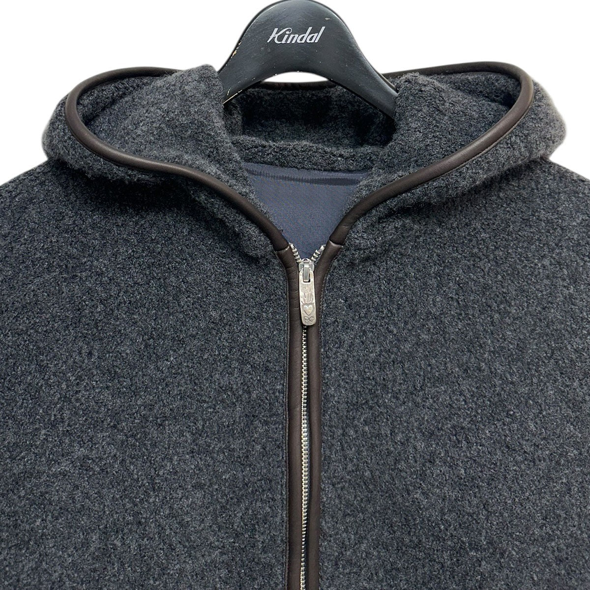 25AWCASHMERE ZIP UP HOOD JACKET W ／ LEATHER PIPING (ENTREFINO)レザーパイピングカシミヤジップアップフードジャケット