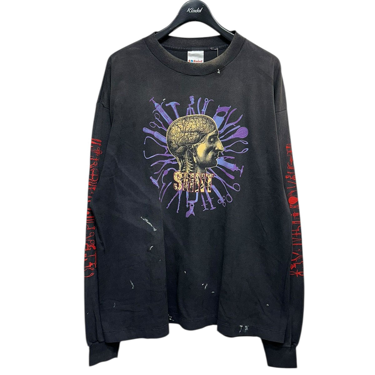 SAINT MICHAEL 26SSLS T-SHIRT／HEADヴィンテージ加工長袖プリントTシャツSM-MK8-0000-026 古着・中古-1枚目のアイテム画像