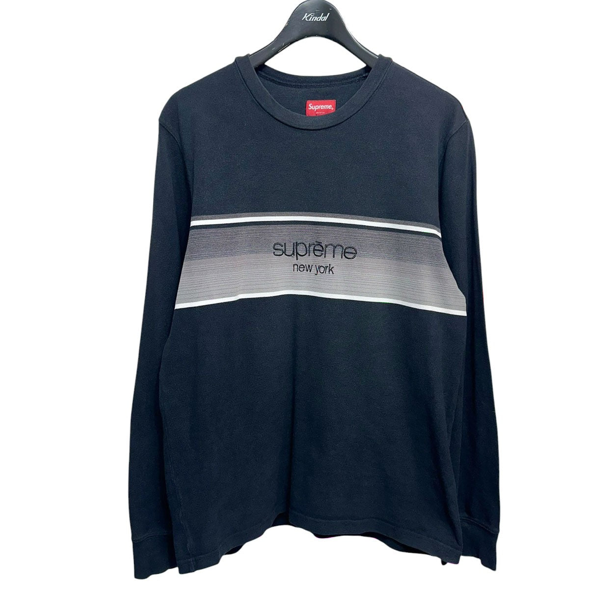 Supreme 18SSShadow Stripe L／S Topシャドーストライプロングスリーブトップ クラシックロゴ鹿の子長袖Tシャツ 古着・中古-1枚目のアイテム画像