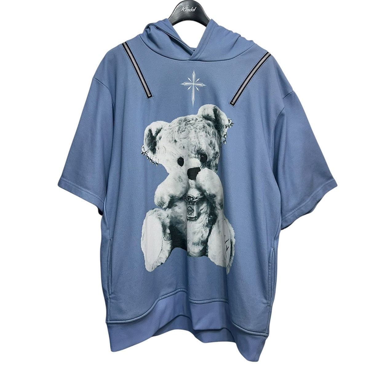 TRAVAS TOKYO Punkish bear shoulder zip H／S hoodieパンキッシュベアショルダージップハーフスリーブフーディーTR22-E09 古着・中古-1枚目のアイテム画像
