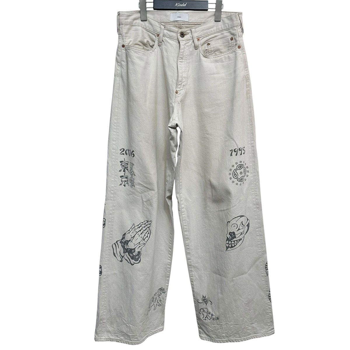 TATTOO FLASH PRINT MODERN DENIM WIDE CUTタトゥーフラッシュプリントデニムパンツ