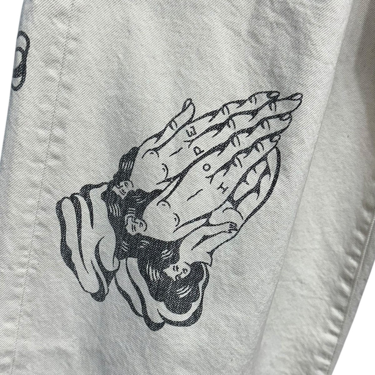TATTOO FLASH PRINT MODERN DENIM WIDE CUTタトゥーフラッシュプリントデニムパンツ