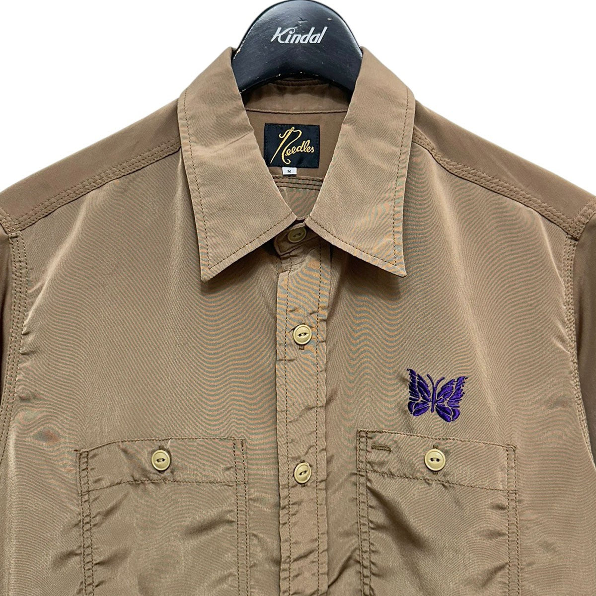 S／S Work Shirt - Poly Clothパピヨン刺繍半袖ワークシャツシャツKP180