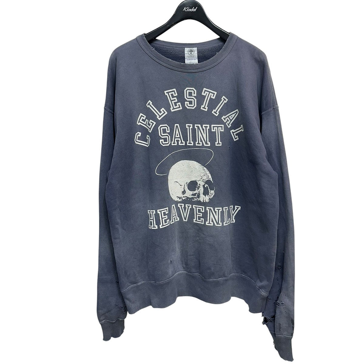 SKULL USED CREW NECK SWEATクラッシュ加工プリントクルーネックスウェットシャツSM-A21-0000-027