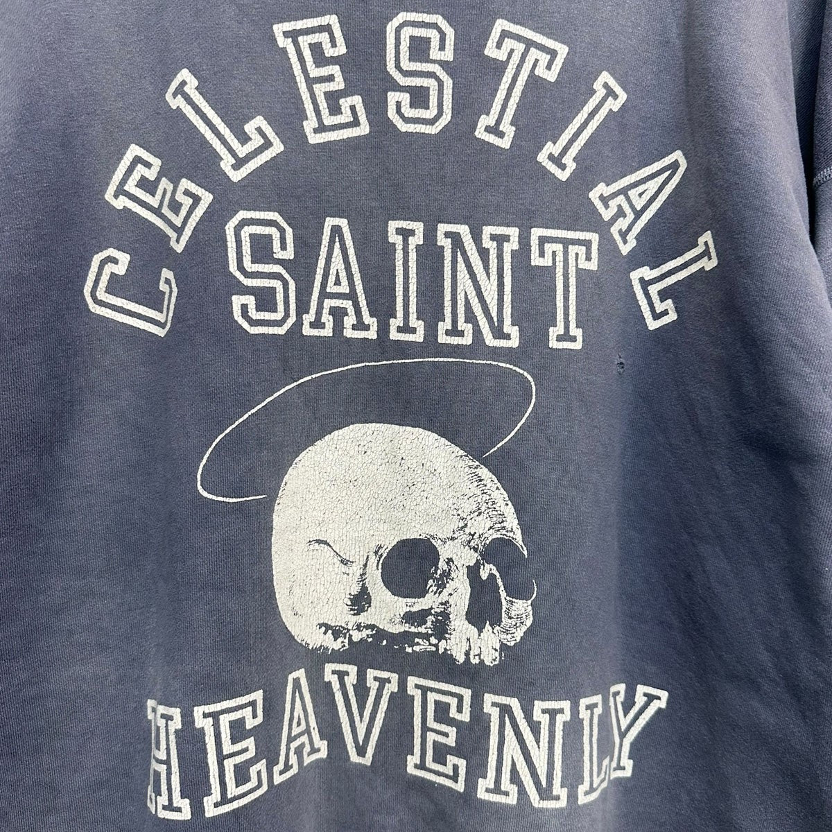 SKULL USED CREW NECK SWEATクラッシュ加工プリントクルーネックスウェットシャツSM-A21-0000-027