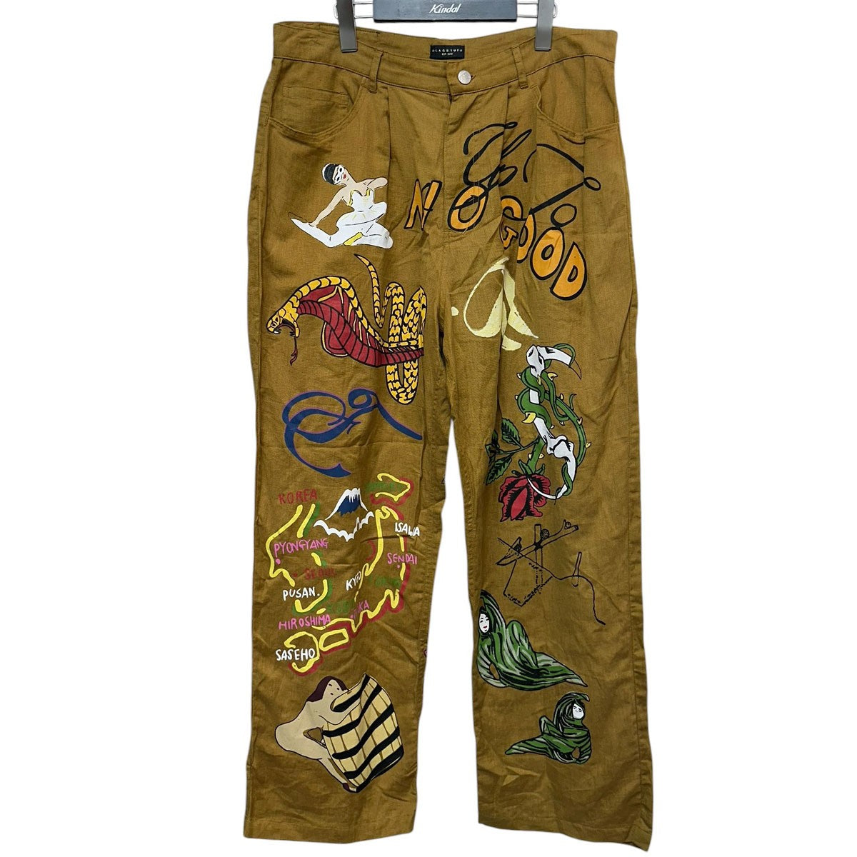 26SSSOUVENIR PANTS手書き風プリントコットンリネンテーパードパンツFS1664