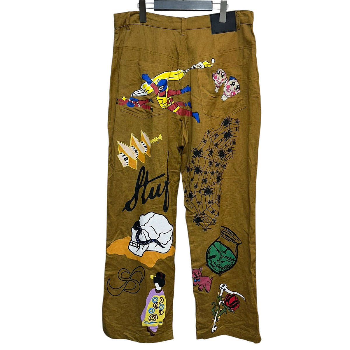 26SSSOUVENIR PANTS手書き風プリントコットンリネンテーパードパンツFS1664