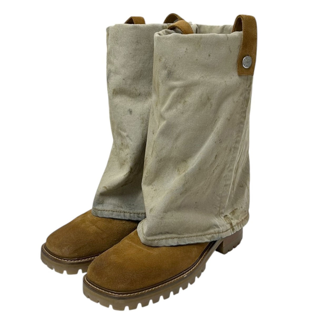 Folded denim bootデニムパーツ付きスウェードロングブーツBD0361