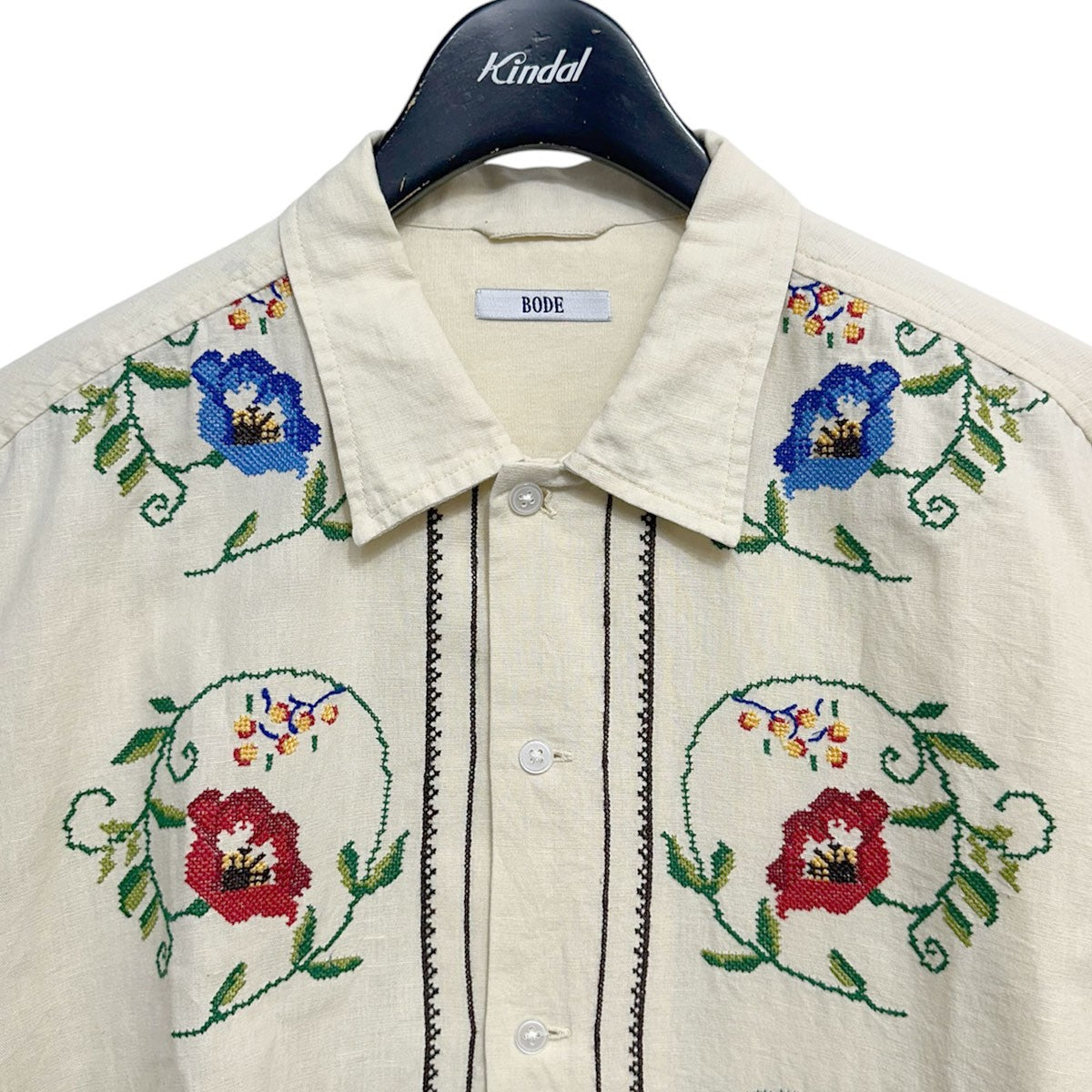 BODE Morning Glory Embrouidered Shirtリネンコットンフラワーモチーフ刺繍シャツ 古着・中古-3枚目のアイテム画像