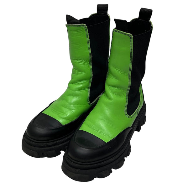 試着のみ　GANNI ラバーブーツ　カーキ　37 厚底　レインブーツ　23.5 GANNI ロングブーツ Recycled Rubber Country Boot ラバー (Ganni