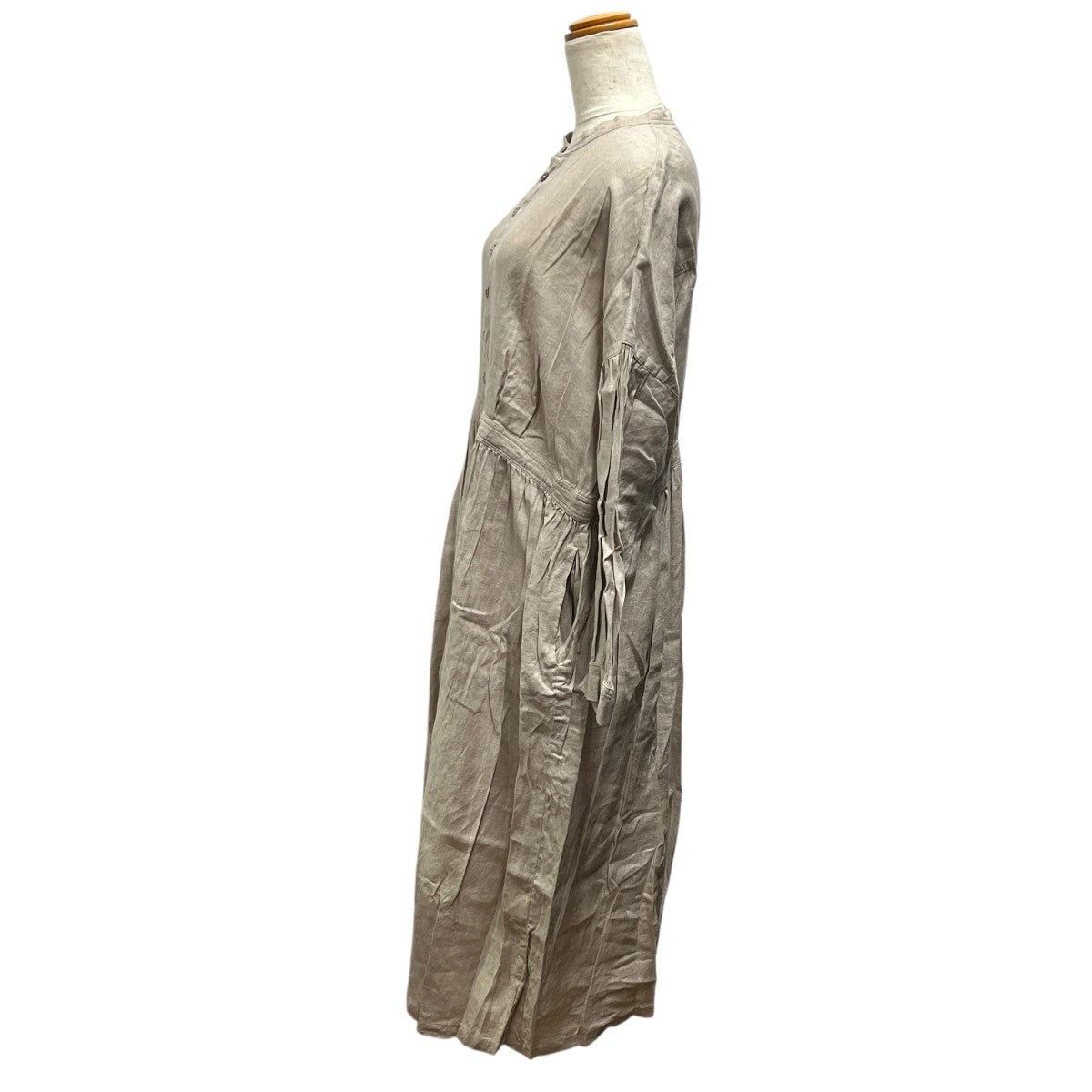 バンドカラーブラックリネンワンピース01181-2016