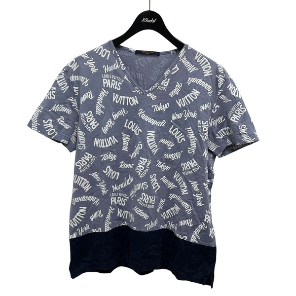 Louis Vuitton ネイビー ロゴTシャツ LOUIS VUITTON(ルイヴィトン) VネックロゴプリントTシャツ ブルー