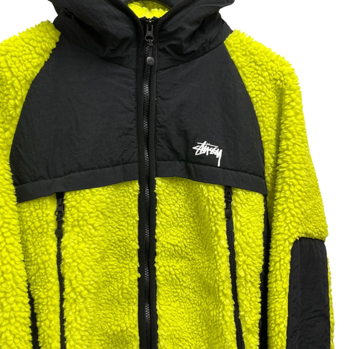stussy Sherpa Paneled Hooded Jacket Limeフリースジャケット 古着・中古-3枚目のアイテム画像
