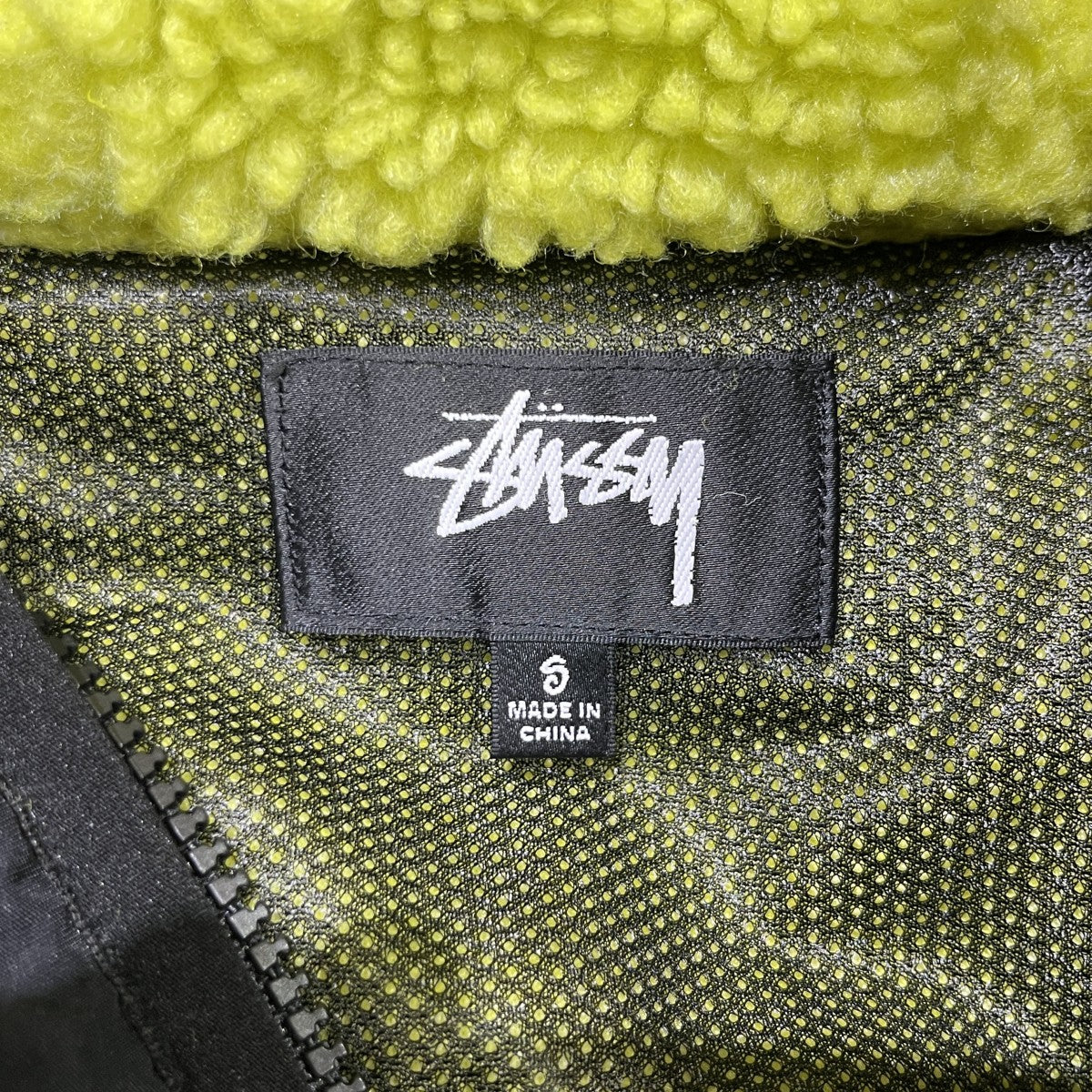 stussy Sherpa Paneled Hooded Jacket Limeフリースジャケット 古着・中古-5枚目のアイテム画像