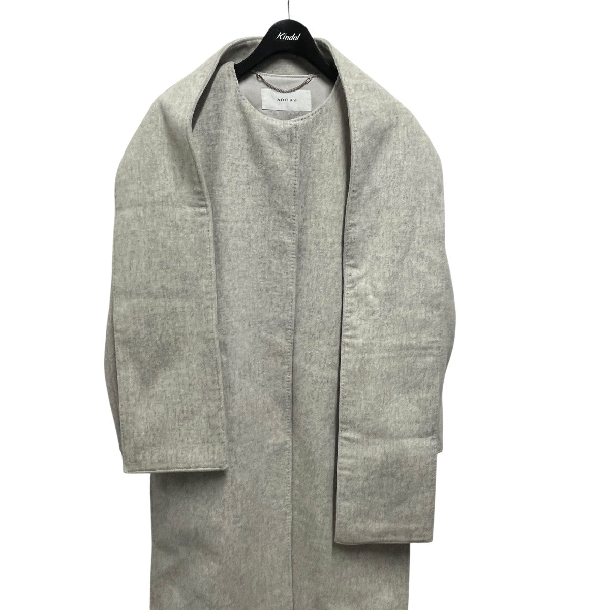 美品◆ADORE アドーア 17AW サンドロリバー ノーカラーコート ベルト付 36 黒 美品 ADOREアドーア ウール100 サンドロリバー ベルト付 コート 黒