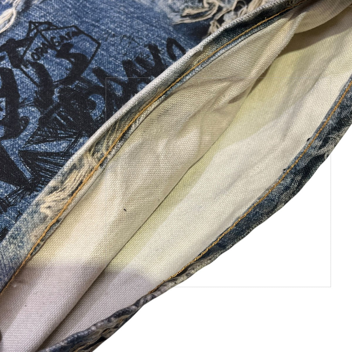 SUPER BAGGY FIT JEANS 転写プリント総柄ルーズフィットパンツFN-MN-TROU001097