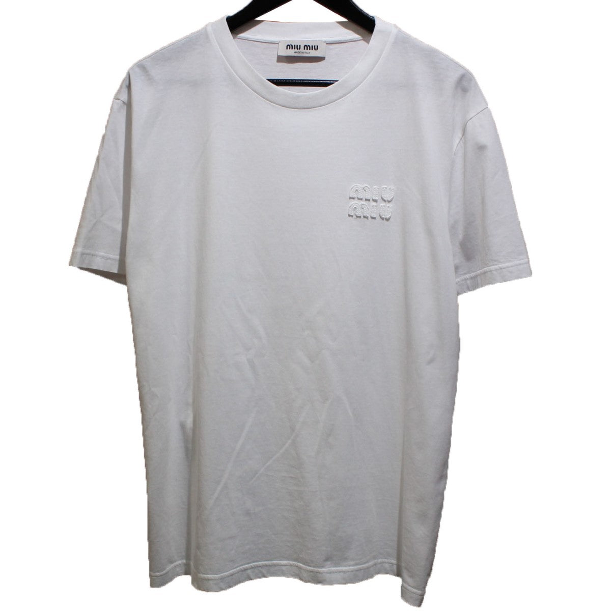 miu miu(ミュウミュウ) 刺繍 ジャージーTシャツ ロゴ クルーネック 半袖 Tシャツ