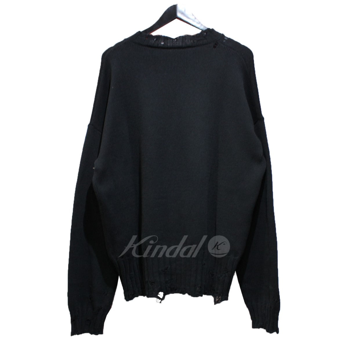 22AW ブラックツイストクルーネックセーター ダメージ加工ニットセーター