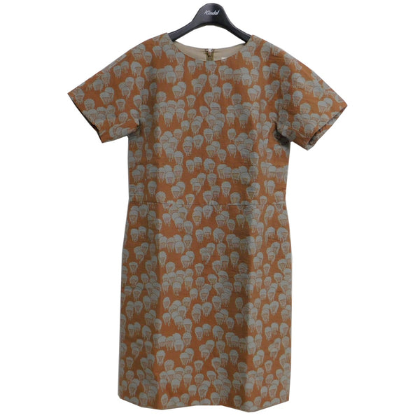 Sally Scott(サリースコット) ジャガード羊総柄ワンピース ブラウン