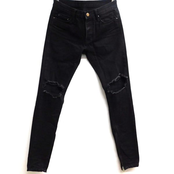 MNML(ミニマル) 裾ジップダメージ加工デニムパンツ ブラック サイズ 28