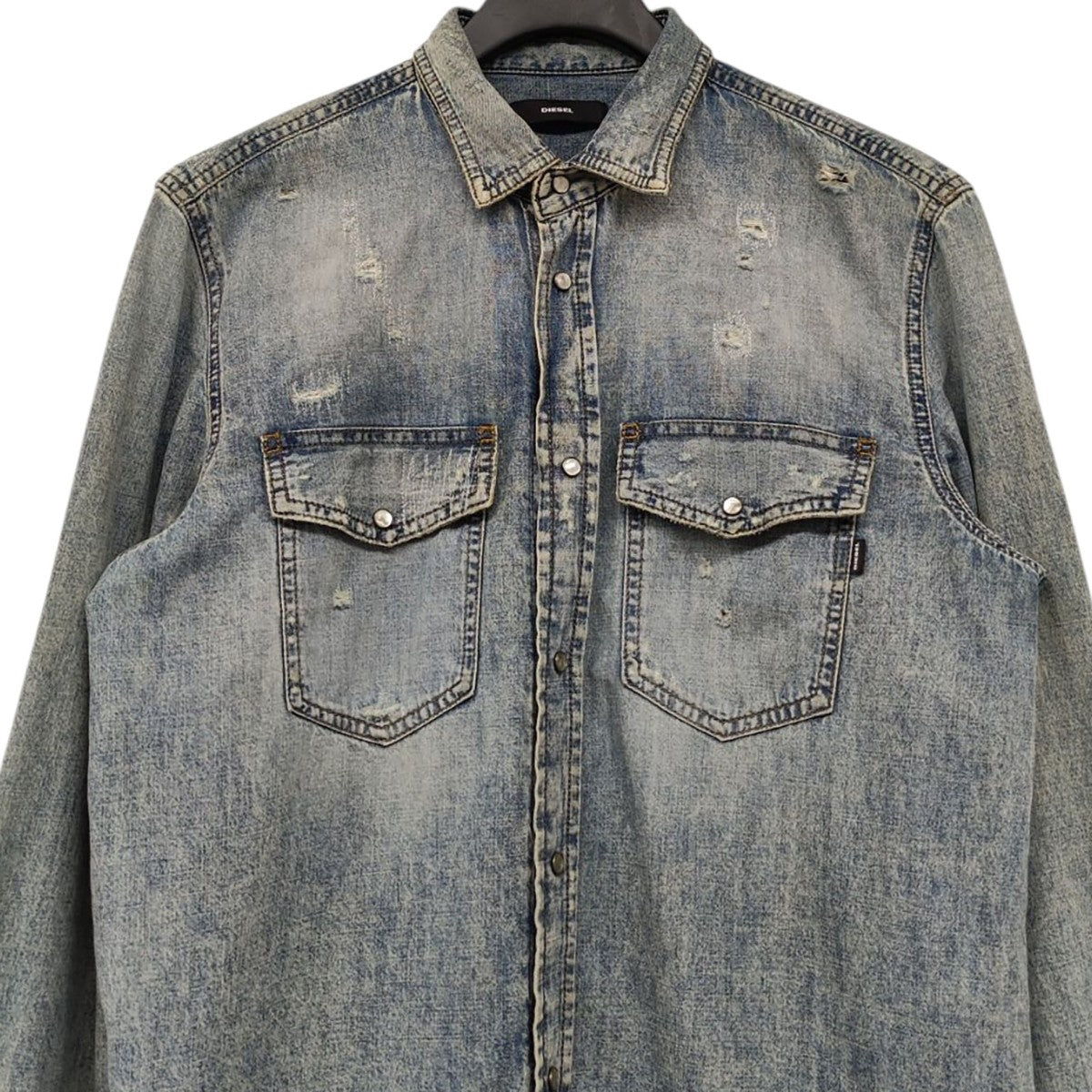 DIESEL　ディーゼル　デニムシャツ　切り替え　ダメージ加工　ライトウォッシュ Amazon.co.jp: (ディーゼル) メンズ デニムシャツ 切り替え