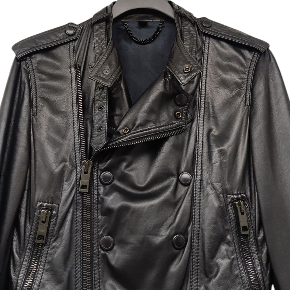 BURBERRY PRORSUM 切替レザー ダブルライダースジャケット 古着・中古-2枚目のアイテム画像