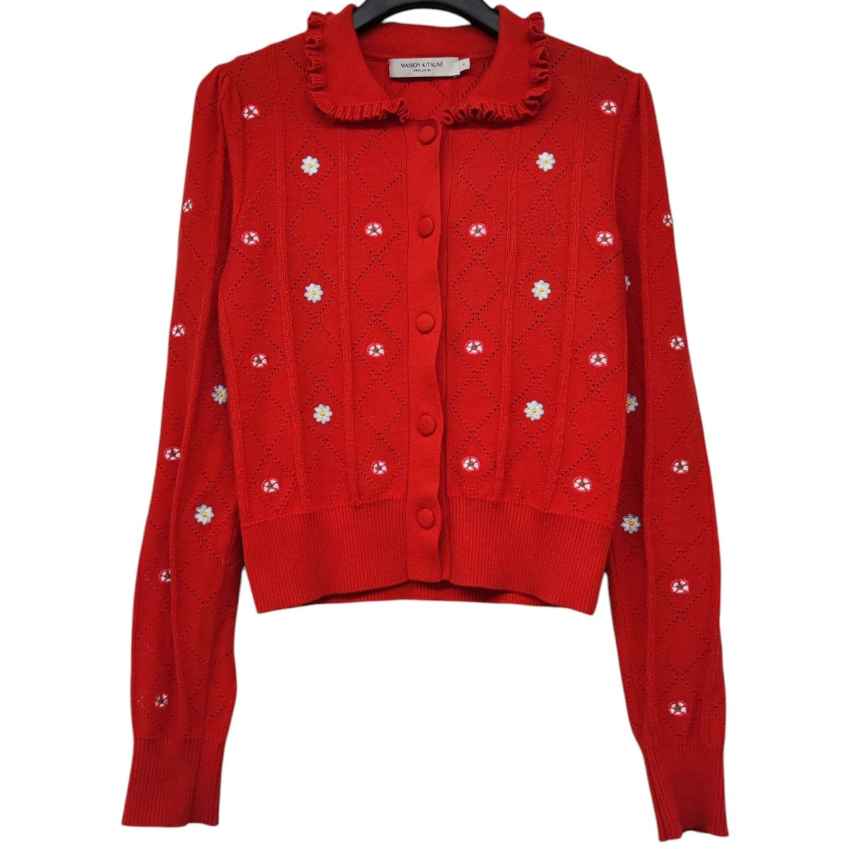 メゾンキツネ MAISON KITSUNE Olympia Le-Tan OLY EMBROIDERED SMALL カーディガン レッド サイズ：S MAISON KITSUNE(メゾンキツネ) Olympia Le-Tan OLY EMBROIDERED