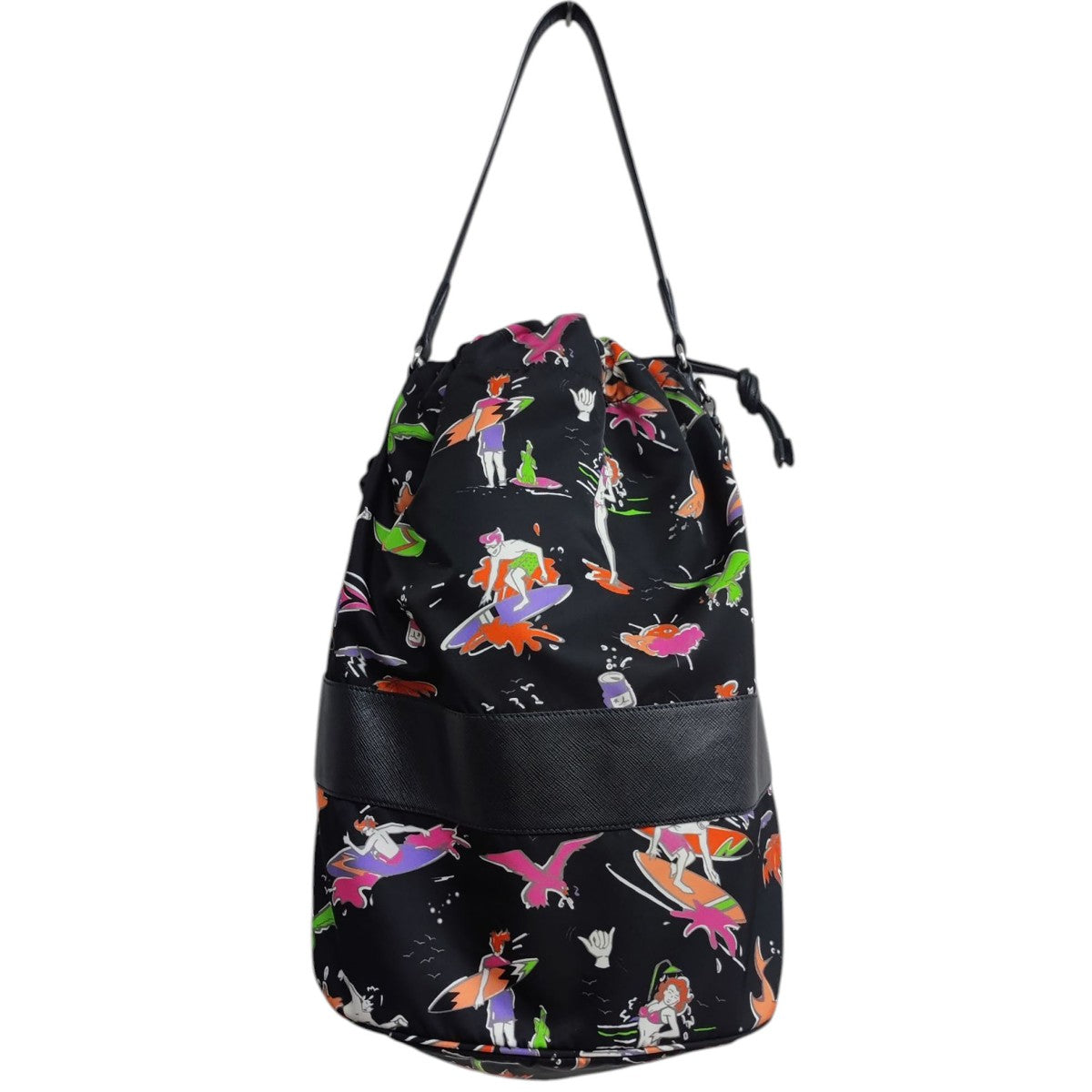 PRADA(プラダ) 巾着サフィアーノ切替サーフィン柄ショルダーバッグ 255