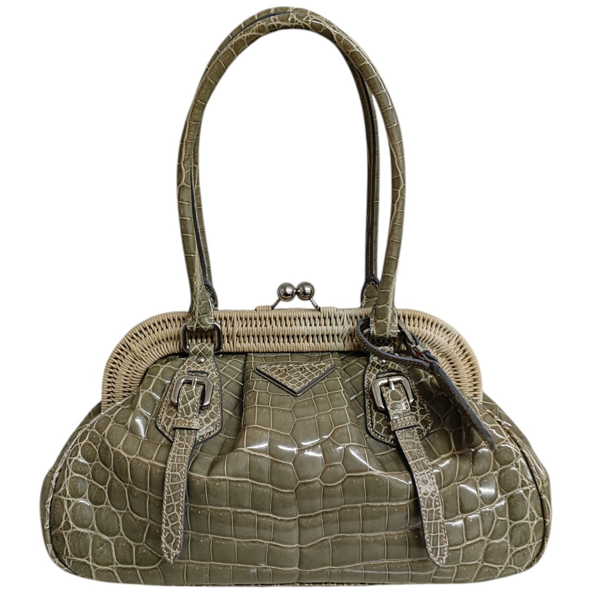 PRADA クロコダイル がま口ハンドバッグ BR3516 古着・中古-1枚目のアイテム画像