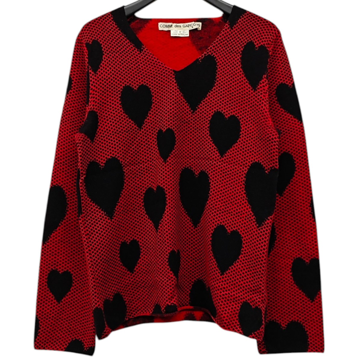 COMME des GARCONS カットオフデザイン ハートドット総柄ニット 古着・中古-1枚目のアイテム画像