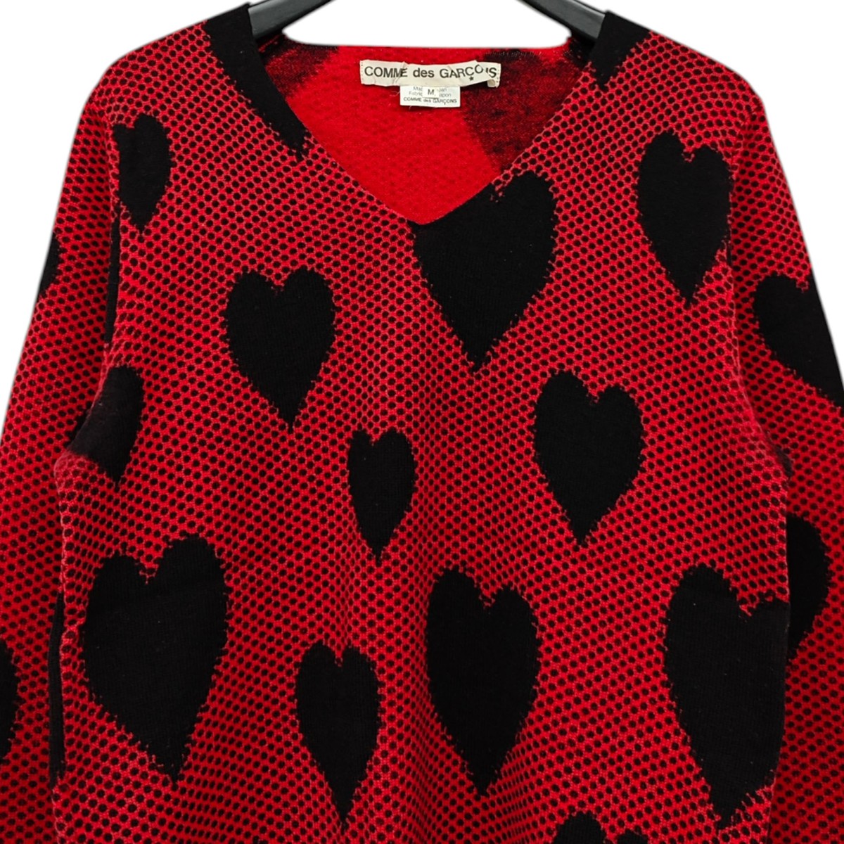 COMME des GARCONS カットオフデザイン ハートドット総柄ニット 古着・中古-2枚目のアイテム画像