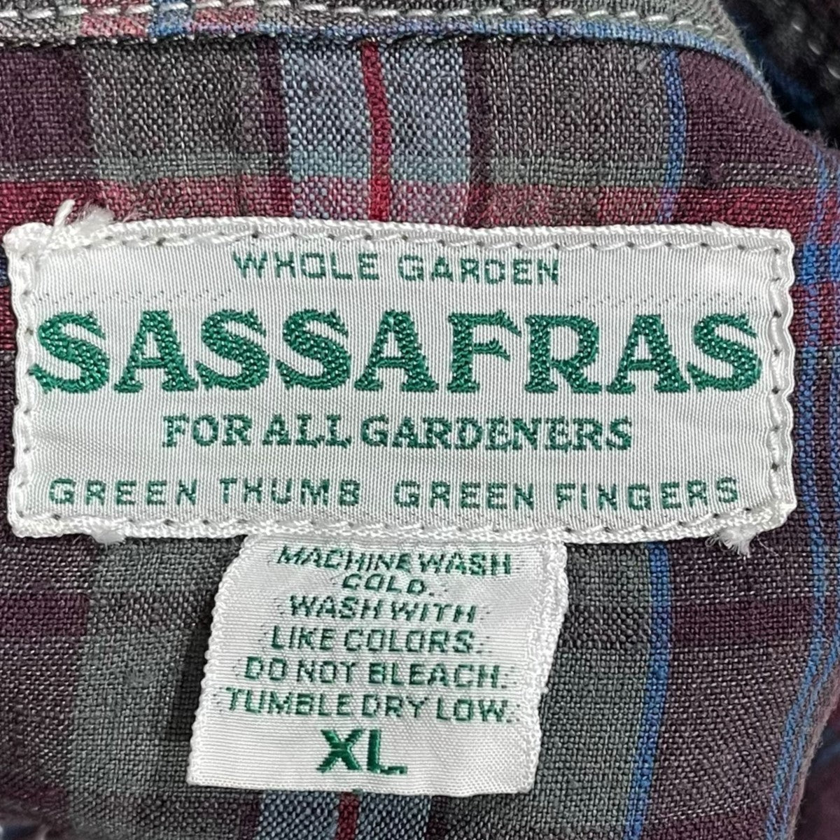 美品☆ SASSAFRAS ササフラス 綿×麻 半袖チェックシャツ ネイビー M SASSAFRAS(ササフラス) チェック柄半袖リネンシャツ バー