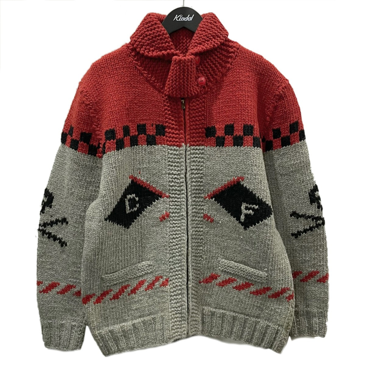 WAREHOUSE(ウエアハウス) カウチンニットカーディガン グレー・レッド