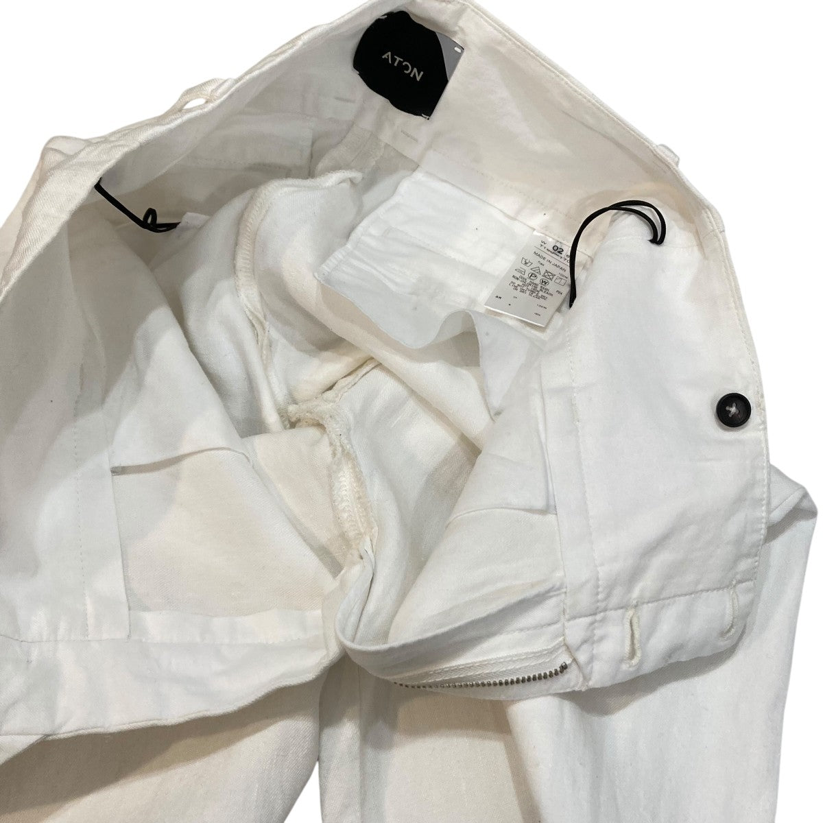 ATON 白SILK LINEN エイトン　ワイドカジュアルワークパンツ ATON 白SILK LINEN エイトン ワイドカジュアルワークパンツ