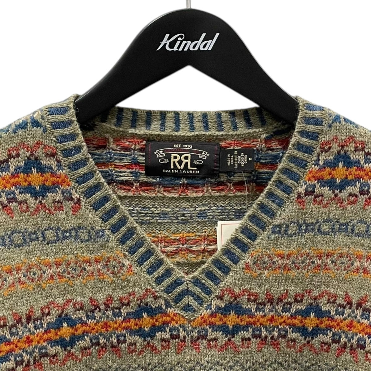 RRL(ダブルアールエル) Vネックニットセーター Hand-Embroidered Fair