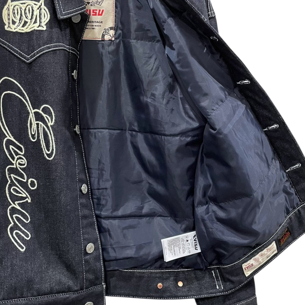EVISU 中綿デニムジャケット Western Style and Logo Embroidery Denim Jacket 2EAHTM4DJ1011RXDQ 古着・中古-4枚目のアイテム画像