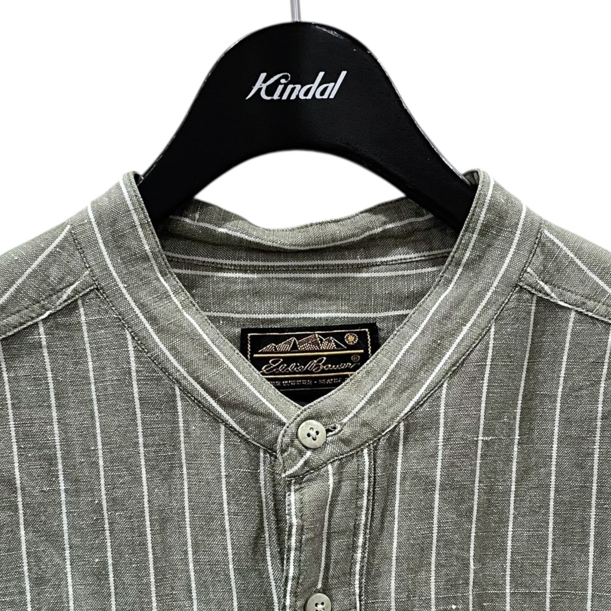Eddie Bauer 80s〜90s ストライプ柄バンドカラーシャツ 黒タグ後期 古着・中古-3枚目のアイテム画像