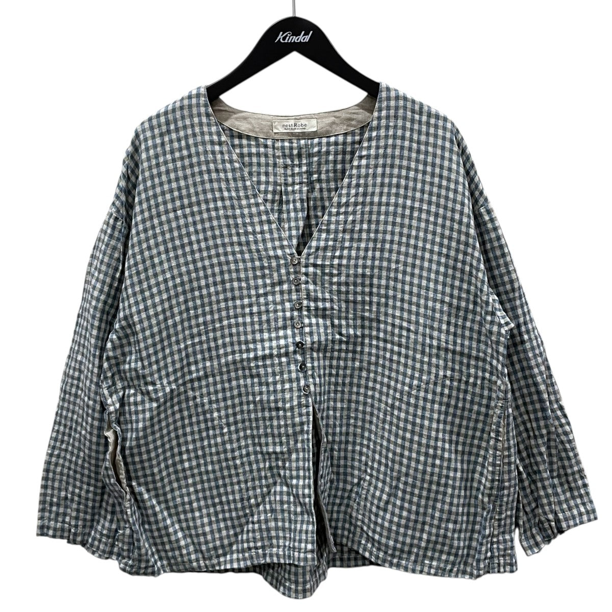 nest Robe(ネストローブ) 25SSリネンギンガムノーカラーブラウス
