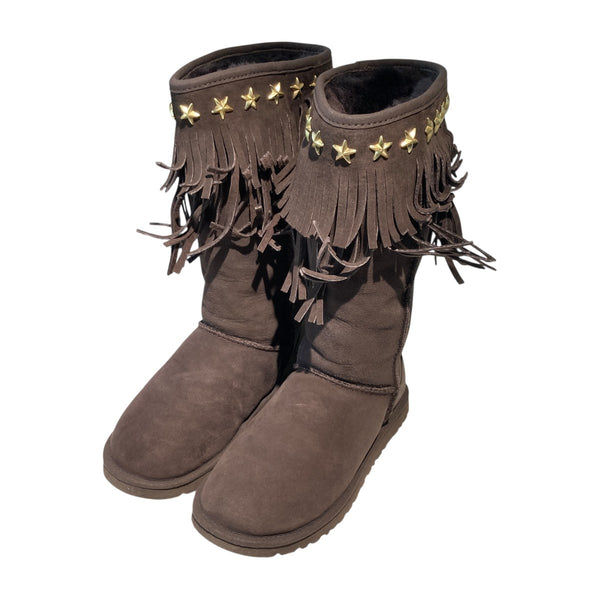 大幅値下げ✳️Jimmy Choo ジミーチュウ✳️茶ブーツ　サイズ41 ムートン UGG×JIMMY CHOO スタータッズフリンジムートンブーツ ブラウン サイズ