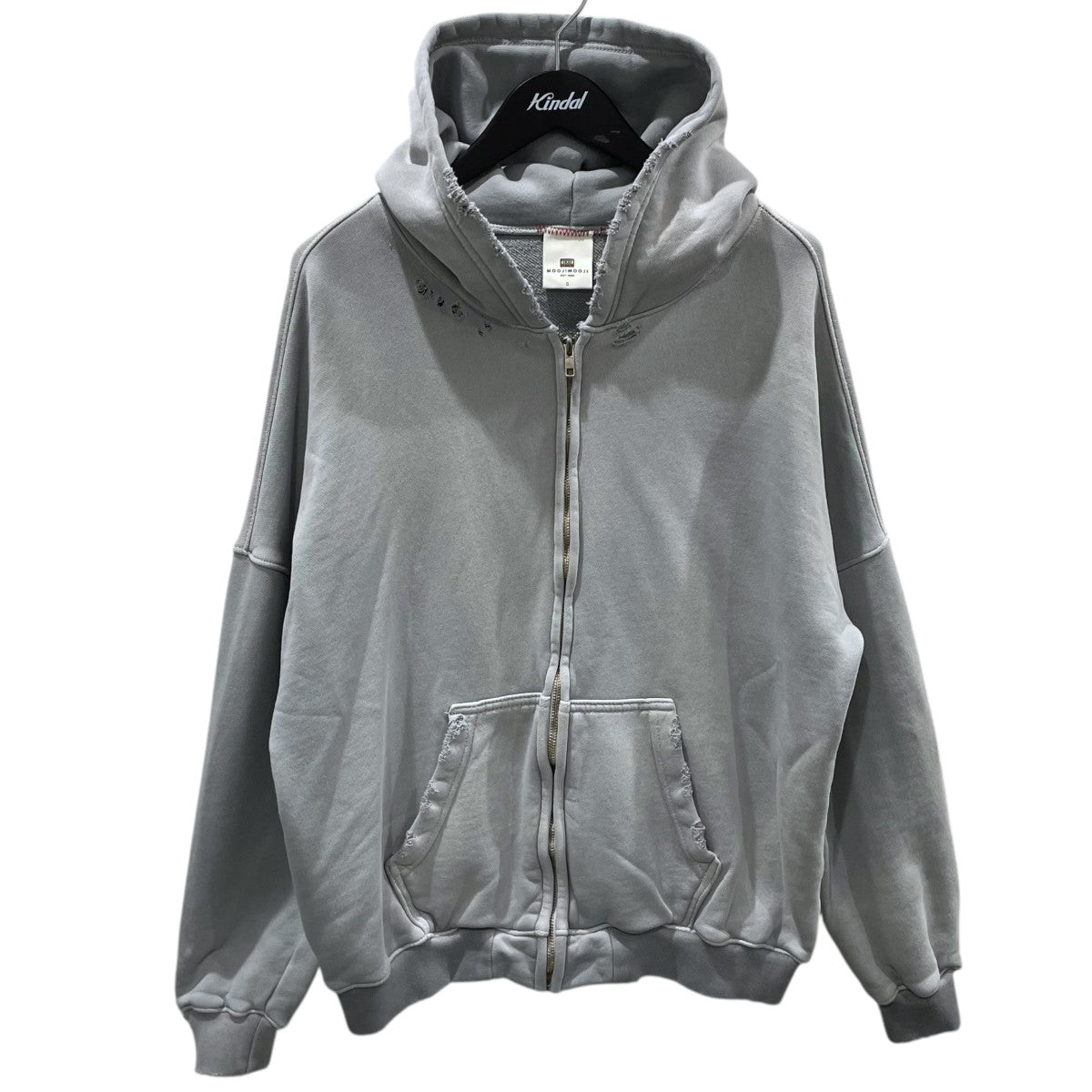 MOOJIMOOJI ダメージ加工ジップアップパーカー OVERSIZED ZIP UP HOODIE AGED オーバーサイズ ジップアップ フーディー エイジド 古着・中古-1枚目のアイテム画像
