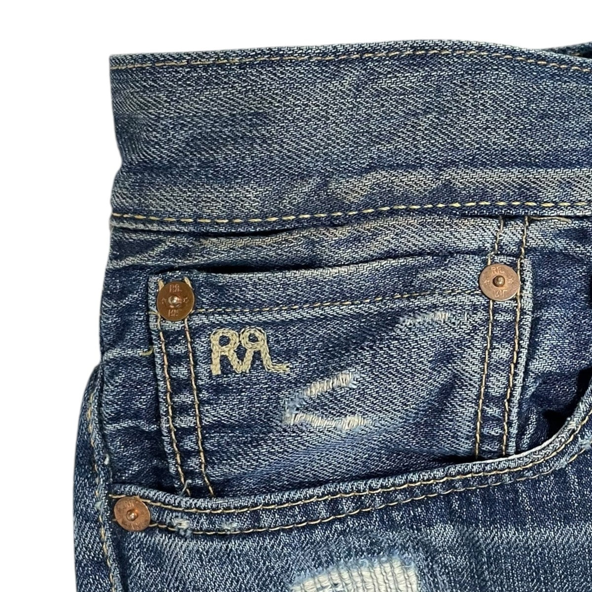 RRL 加工デニムパンツ SLIM FIT SHUTTLE WOVEN SANFORIZED スリムフィット シャトルウーブン サンフォライズド 古着・中古-6枚目のアイテム画像