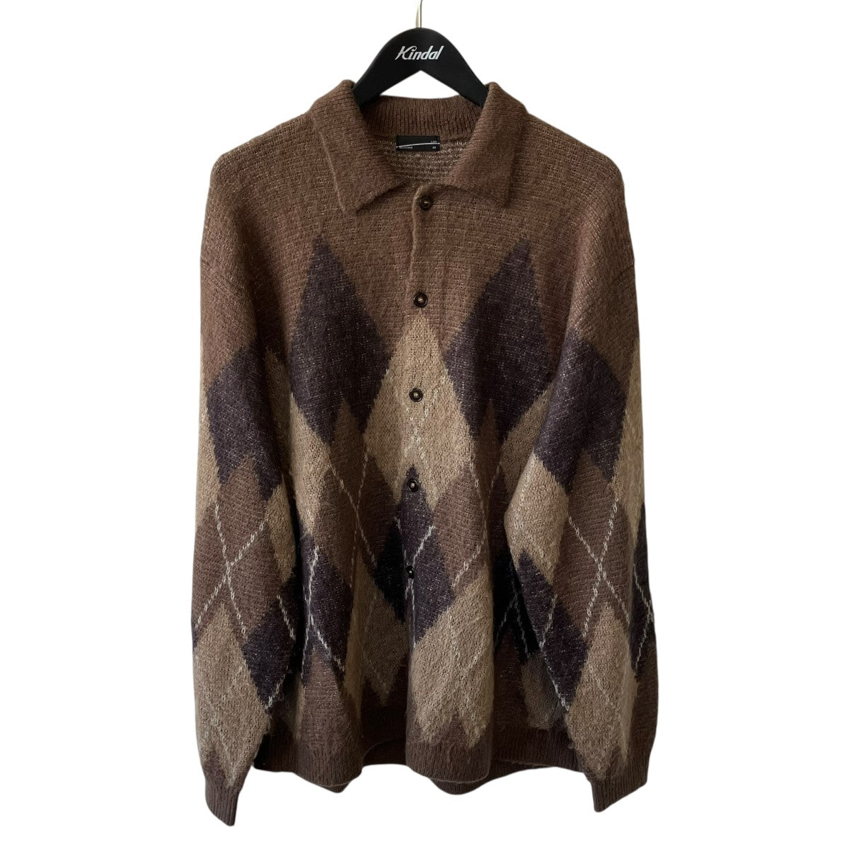 24AWM Shaggy Argyle Knit Poloカーディガン2224-013