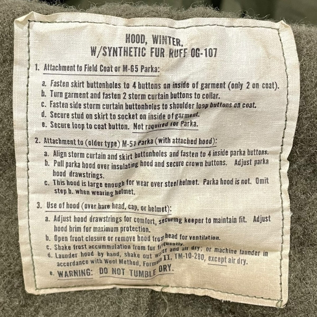 ライナー フード付き M-65 フィッシュテールパーカー モッズコート PARKA， EXTREME COLD WEATHER 8415-00-782-3218