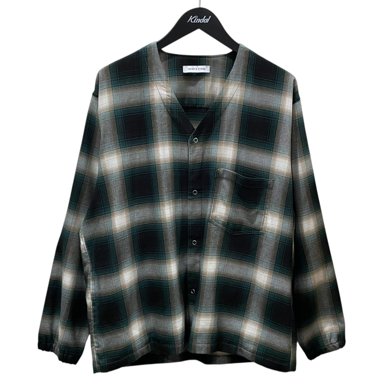 FREAK’S STORE 24SS チェック柄ノーカラーシャツ T／R Check Cardi-Shirt テトロンレーヨン チェック カーデシャツ1009248900139 古着・中古-1枚目のアイテム画像
