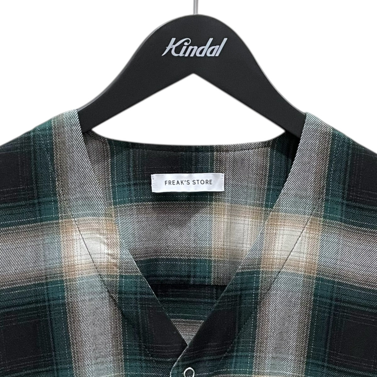 FREAK’S STORE 24SS チェック柄ノーカラーシャツ T／R Check Cardi-Shirt テトロンレーヨン チェック カーデシャツ1009248900139 古着・中古-3枚目のアイテム画像